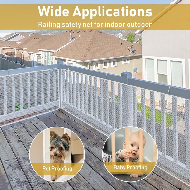 Gudui 20ft Indoor Outdoor Baby Safety Stair Railing Net Baby Proofing Stair Balcony Banister Rail Guard Child Safety Stair Protection Safe Rail, White(10ft x 2Pack) - Image 4